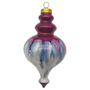 Susie Groover Handmade Christmas Ornament - 5" vtg Purple Blue Drip Glaze Signed
